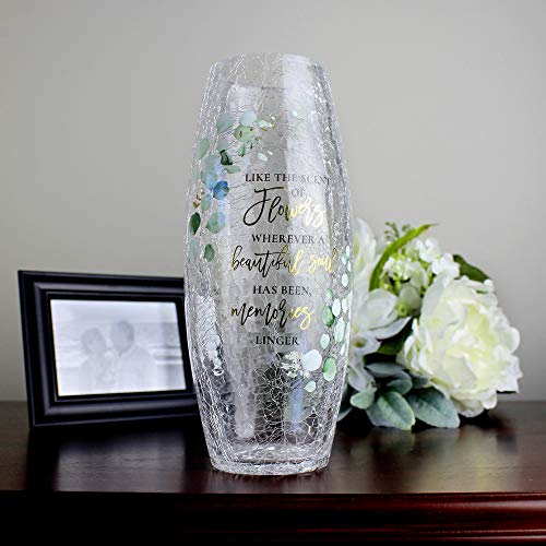 Lillian Rose Crackle Glass Memorial Flower Vase with Sympathy Verse