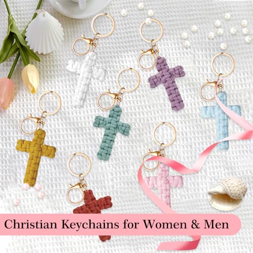 Knit Cross keychain Christian Gifts for Women Men Religious Gifts Bohe Backpack Charms Christian Keychain - color: Yellow