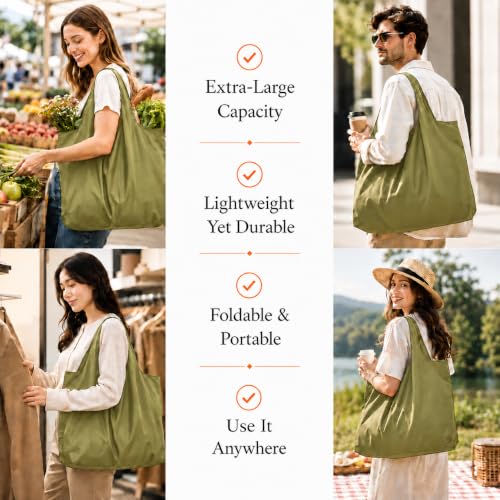 Reusable Grocery Bags 6 Pack, Foldable Shopping Bags with Pouch, Heavy Duty 50 LBS, Machine Washable Travel Totes - color: Navy Green