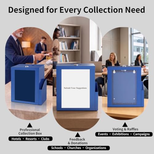 Suggestion Box with Slot and Lock, Display Panel & Carry Handle - color: Blue