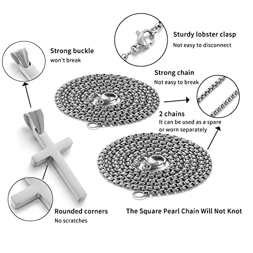 SKQIR Stainless Steel Cross Necklace for Men Silver Cross Necklace for boy Small Cross Pendant Necklace Simple Jewelry Cross Chain Gifts for Men - color: Silver:Cross Pendant 0.6'' * 1.0'', style: Chain 18 inches