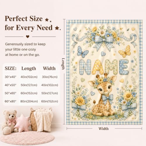 Custom Baby Blanket for Girls Boys, Personalized Baby Blanket with Name - color: Cute Giraffe