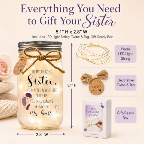 Solmay Sister Birthday Gifts, Birthday Gifts for Sister Adult Keepsake Jar - color: Sister