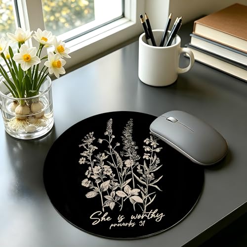 Boho Floral Inspirational Mouse Pad, Dark Floral Plant Bible Verse Motivational Vegetation Mousepad Mouse Mat with Non-Slip Rubber Base for Home Office Desk Accessories, 7.9x7.9Inch - color: Color05