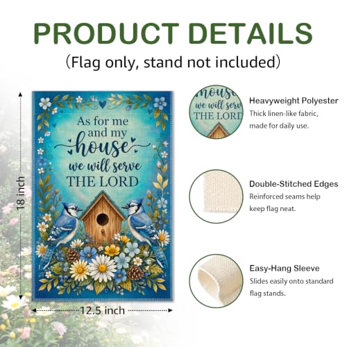 As for Me and My House We Will Serve the Lord Blue Jay Garden Flag - color: Blue, Yellow, Beige, Cream
