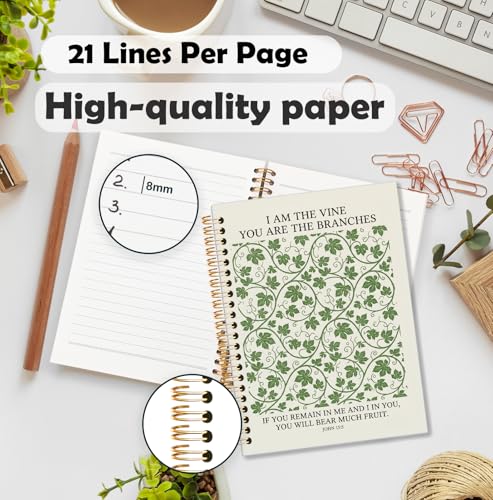 BNHJKFQZ Green Botanical Christian Spiral Journal Notebook for Women Men, I Am the Vine John 15:5 Bible Verse Hardcover Notebook for Work Note Taking, Religious Prayer Journals for Writing - color: Bible-grapevine