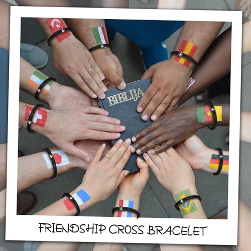 Landical 6 Pcs Cross Bracelet Men Adjustable Braided Rope - color: Black