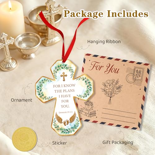 FaCraft Baby Baptism Gifts for Boys Girls - Religious Cross Baptism Ornament Decorations God Bless Baptized Jeremiah 29:11 Christening Gift Keepsake for Newborn, Baby Shower, Nursery Decor - color: 1-51 Baptism Ornament