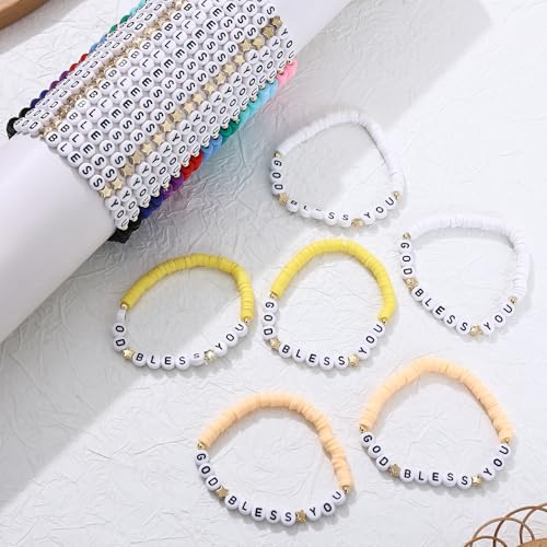 24Pcs Jesus Loves You Bracelets Bulk Handmade Clay Beads Bible Verse Bracelets Christian Friendship Jewelry Christmas Easter Gifts for Women Teen - color: God 24-6