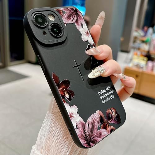 Bible Verse Phone Case for iPhone 13 Case, Cute Simple Cross with Flower Design, Soft TPU Shockproof Protective Cover for Girls Women-Black - color: Black-2, size: iPhone 13