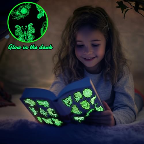 Glow in The Dark Holographic Neon Animal Water Bottle Stickers for Kids, 50 Pcs Colorful Moon Butterfly Flower Laptop Decals, Teens Adults Waterproof Vinyl Mugs Phone Helmet Personalized Decor - color: Luminescent-135kshr
