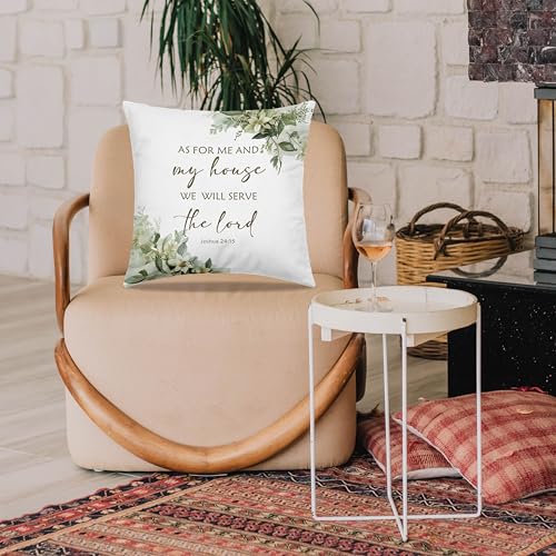 Dibor Christian Throw Pillow Covers 18x18 in, as for Me and My House We Will Serve the Lord Bible Verse Decorative Couch Cushion Covers, Christian Gifts for Women, Pillow Case for Home Living Room - color: House