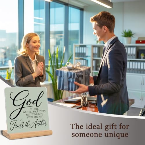 Christian Gifts for Women Men, God is Still Writing Your Story Quotes Bible Verse Acrylic Plaque Signs, Inspirational Gifts, Office Home Desk Decor Sign(Light Green) - color: God is Still 7