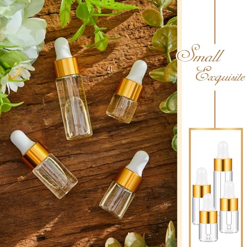100 Pcs Mini Glass Oil Dropper Bottle, 1ml, 2ml, 3ml, 5ml, Champagne Gold - color: Champagne Gold, size: 1ml, 2ml, 3ml, 5ml