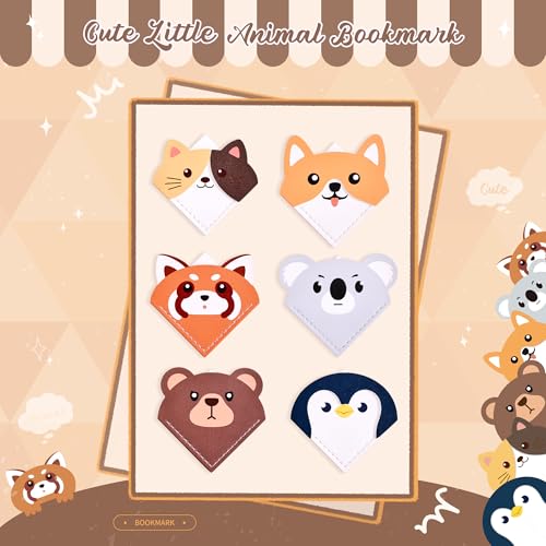 6 Pcs Cute Animal Shaped Leather Bookmarks, Adorable Corner Page Accessories, Animal Themed Book Page Holders, Durable Book Markers for Reading, Reading Gifts for Girls Women Teenage & Book Lovers - style: Animals