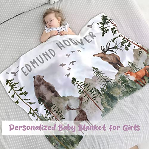 Personalized Baby Blanket for Girls, Custom Baby Blanket with Name Super Soft Personalized Name Blankets for Kids, Custom Forest Blankets for Infant Toddler, Babys Gifts for Birthday - color: Animal Forest