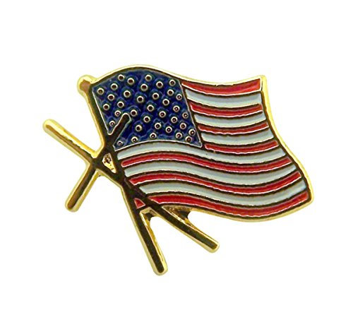 SINGER Gold Tone and Enamel American Flag with Cross Lapel Pin, 1/2 Inch