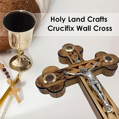 iHoly Land Crafts Mother of Pearl Olive Wood Crucifix Wall Cross, 9" x 6" - size: 9"L x 6"W
