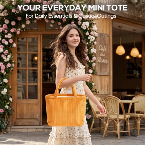 Sminra Small Bible Tote Bag for Women, Corduroy or Quilted Mini Tote Bag - color: Ginger