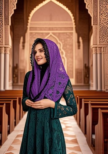 YHDDYG Infinity Veil for Catholic Mass Lace Infinity Scarf Church Veil for Girls Mantilla Infinity Veils Roses S97 - color: Purple Infinity