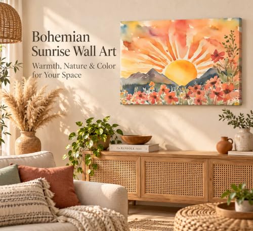 SXHANJXT Boho Sun Canvas Wall art - color: Sunrise-Canvas, size: 16"L x 12"W