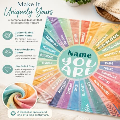 Personalized Inspirational Blanket for Women, Custom Name Positive Affirmation Throw Blanket, Motivational Self Love Gift for Teen Girls Women, Birthday - color: Background Pattern 8