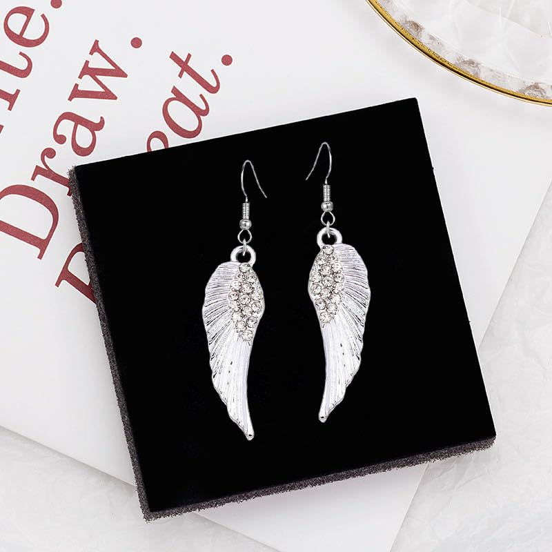 coadipress Angel Wing Earrings for Women Unique Silver Plated Fairy Feather Guardian Dangle Drop Hook Earrings Jewelry - color: Silver Rh Wing