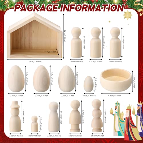 Threehoney DIY Christmas Nativity Wood Peg Dolls Unfinished Craft