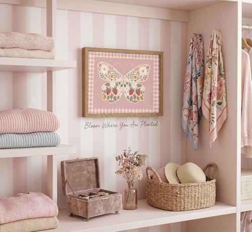 Pink Gingham Butterfly Canvas Wall Art Solid Wood Framed 12x16in - color: Pink Butterfly, size: 16"L x 12"W