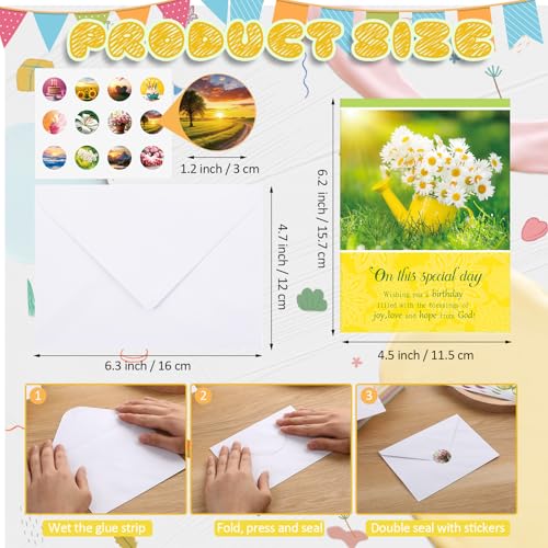 Motiskyy 120 Pack Religious Christian Birthday Cards Bulk with Scripture Bible Verse 4.5 x 6.2 Inch Assorted Christian Blessing Greeting Card for Birthday with Envelopes and Stickers (Warm Style) - style: Warm Style