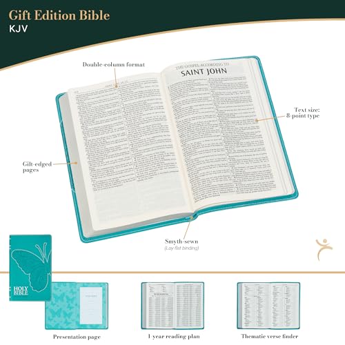 KJV Holy Bible, Gift Edition for Girls/Teens King James Version, Faux Leather Flexible Cover, Teal Butterfly (KJV Gift Editions)