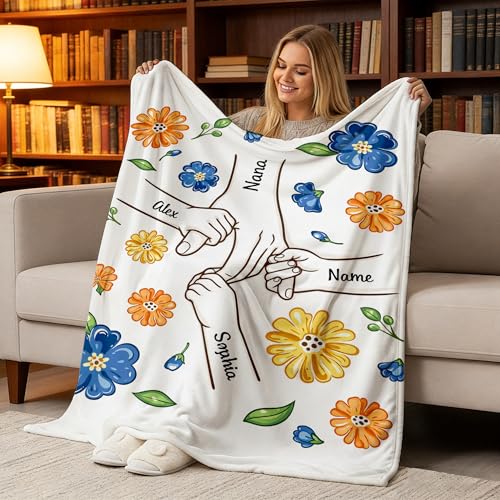 Personalized Grandma Blanket, Holding Hands Blanket with Kids Names - color: Design26