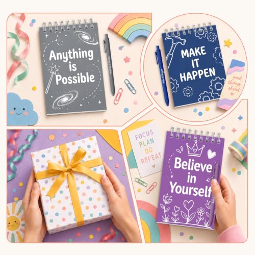 Sprial Notebooks with Pens Bulk, 48 Pack, 5.5 x 4.7 Inch, Art - color: Blackboard Doodle Motivational