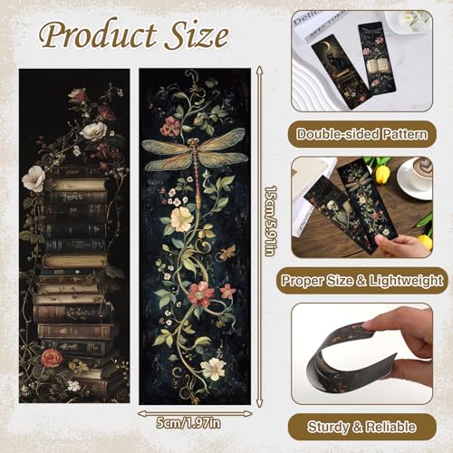 Wxiben Dark Academia Bookmarks for Women - 100 Pcs Gothic Flower Book Mark Retro Aesthetic Bookmark Skull Dragonfly Plants Page Marker Clip Gift for Book Lovers Students Teachers Bookish Reading - color: Gothic Dark Academia