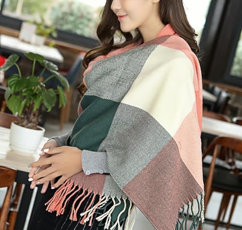 Wander Agio Women's Fashion Long Shawl Big Grid Winter Warm Lattice Large Scarf - color: Pinks
