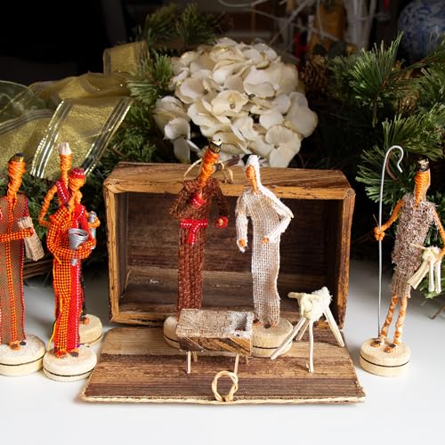 Global Crafts Nativity Parent - Banana Fiber Nativity Set - Handmade African Nativity Scene, Kenya
