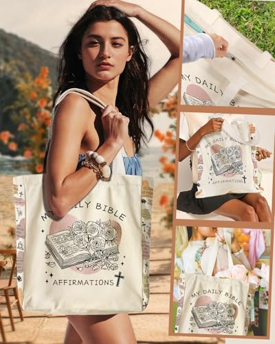 Miss Adola Large Canvas Tote Bag for Women - with Zipper and Inner Pocket Aesthetic Cute Shoulder Bag for Shopping Daily - color: Book Biblical Texts