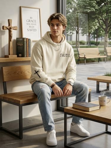 Christian Sweatshirts for Men Faith Christ Cross Pullover Hoodie - color: Apricot1, size: Small
