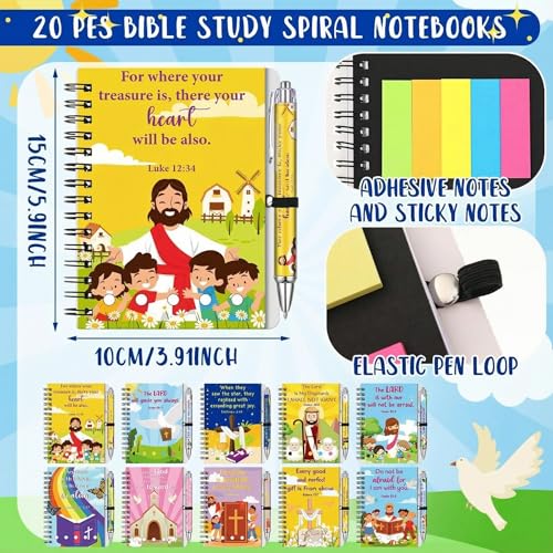 20 Set Christian Gift Prayer Journal for Woman Verse Spiral Note,Cartoon - style: Cartoon Bible
