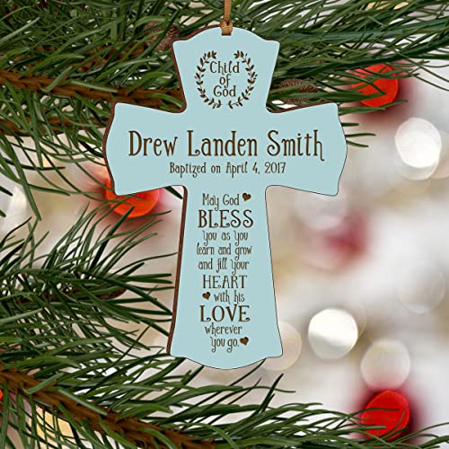 LifeSong Milestones Personalized Baptism Wall Cross - Engraved Blue Wood Christian Cross with Name & Date, Child of God Blessing, Christening & First Communion Gift (Blue, 4.5" x 6") - color: Blue, size: 6"L x 4.5"W
