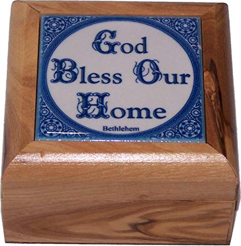 Holy Land Market First Communion Box - Rosary Box - Bethlehem Olive Wood - color: Ceramic - God Bless Our Home