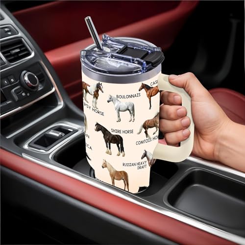 40oz Tumbler with Handle, Horse Gifts for Girls Men Dad Boyfriend - color: KP-Horse-White