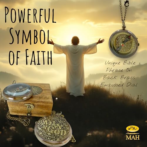 Handmade Religious Brass Compass Gift with Engraved & Embossed Faith Messages – Inspirational Christian Religious Gift Keepsake for Baptism, Confirmation, Christening, First Communion or Christmas - style: Man of God – Edition 1