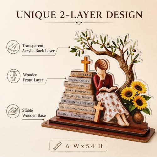 Religious Gifts for Women, God Says I Am Bible Verse Desk Decor for Her - color: Kat-K- god says - ao do - hoa vang