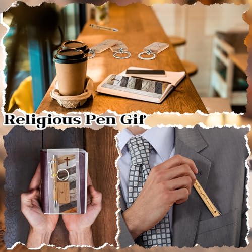 Spakon 40 Sets Christian Gifts Bulk Bible Verse Bamboo Pens Inspirational Religious Wooden Keychains Scripture Bookmark Sets for Women Men Prayer