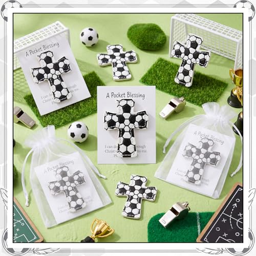 Hollowfly 12 Set Soccer A Pocket Blessing with Gift Cards and Organza Bags Cross Pockets Blessing Soccer Encouragement Gifts Christian Keepsake for Athletes Players Sports Lovers Team Coach Graduation - style: Soccer