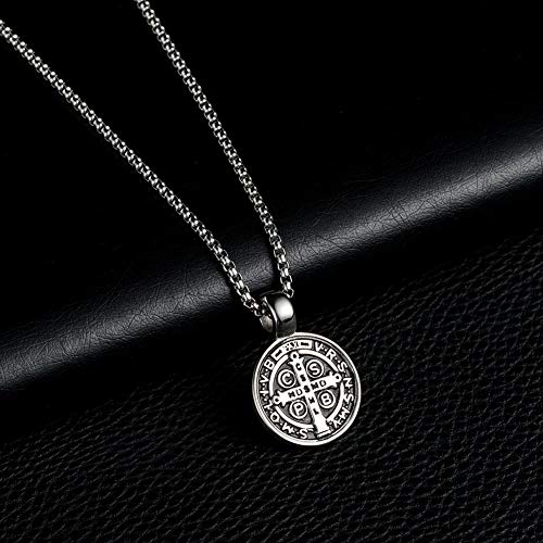 St Benedict Exorcism Medal Necklace for Men Catholic Cross Pendant - color: White