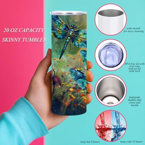 Coffee Tumbler, 20 oz Tumbler, Insulated Coffee Mug with Lid, Skinny Stainless Steel Thermal Cup, Slim Vacuum Water Bottle Travel Mug, Christmas Birthday Dragonfly Gifts for Women Men Girls Sister - color: Dragonfly 1150