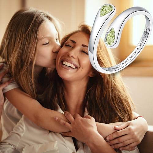 Jinlou Thumb Rings for Women - 925 Sterling Silver Birthstone Open Teardrop Encouragement Adjustable Ring Women Gifts for Teens Mom Birthday Mother's Day St Patricks Day - color: August, style: Beautiful you can do amazing things