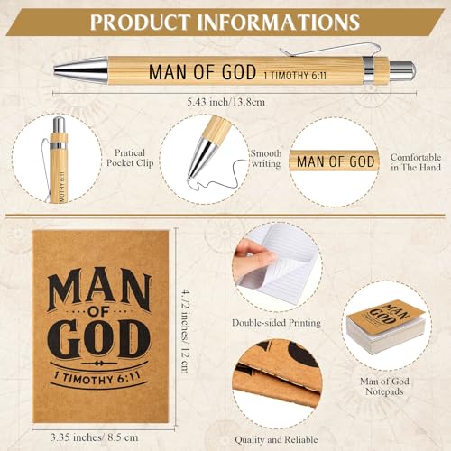Chiisong 25 Set Man of God Gifts Include 25 Christian Mini Compass, 25 Religious Notebooks, 25 Bamboo Ballpoint Pens for Father's Day Pastors Church Travel Party Favors(25 Sets,Black, Silver) - color: Black, Silver